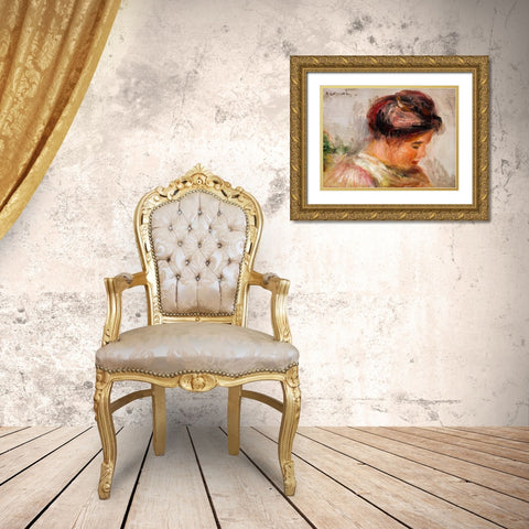 Head of Young Girl 1908 Gold Ornate Wood Framed Art Print with Double Matting by Renoir, Pierre-Auguste