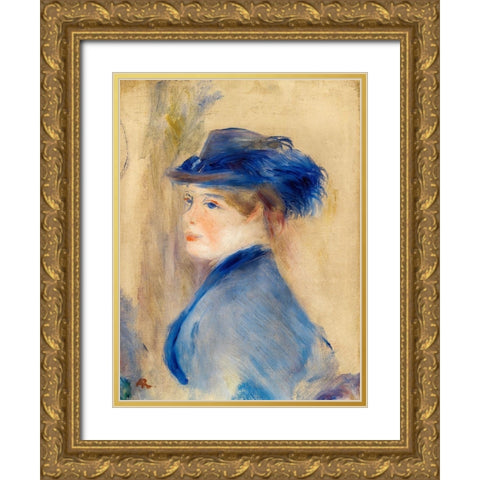 Bust of a Woman 1875 Gold Ornate Wood Framed Art Print with Double Matting by Renoir, Pierre-Auguste