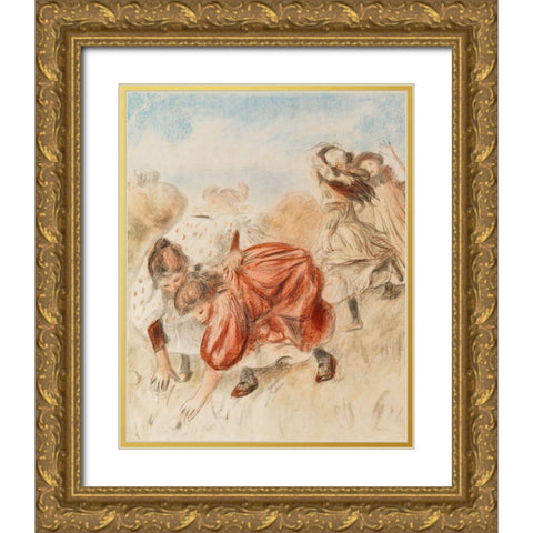 Children Playing Ball 1900 Gold Ornate Wood Framed Art Print with Double Matting by Renoir, Pierre-Auguste