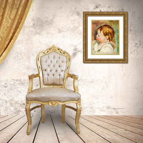 Babys Head 1895 Gold Ornate Wood Framed Art Print with Double Matting by Renoir, Pierre-Auguste