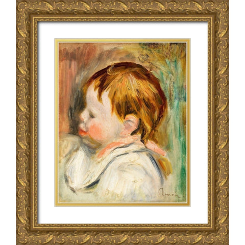 Babys Head 1895 Gold Ornate Wood Framed Art Print with Double Matting by Renoir, Pierre-Auguste