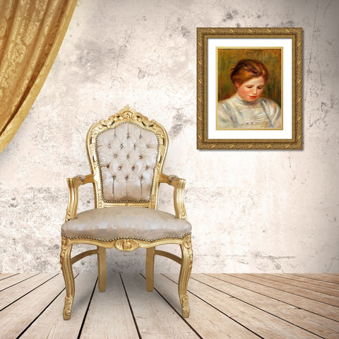 Head 1904 Gold Ornate Wood Framed Art Print with Double Matting by Renoir, Pierre-Auguste