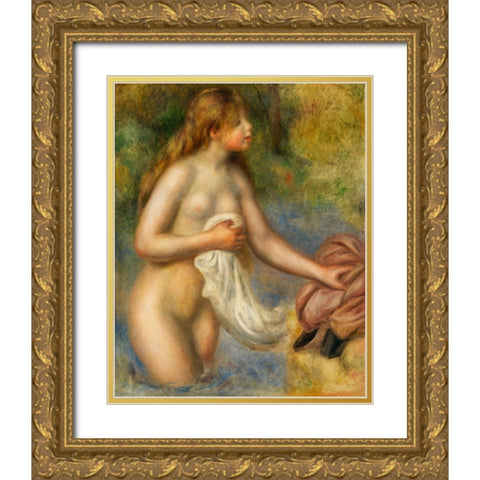 Bather 1895 Gold Ornate Wood Framed Art Print with Double Matting by Renoir, Pierre-Auguste