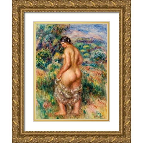 Standing Bather 1910 Gold Ornate Wood Framed Art Print with Double Matting by Renoir, Pierre-Auguste