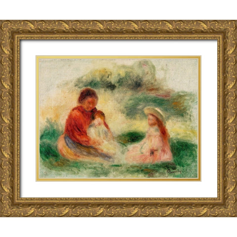 Young Family Gold Ornate Wood Framed Art Print with Double Matting by Renoir, Pierre-Auguste