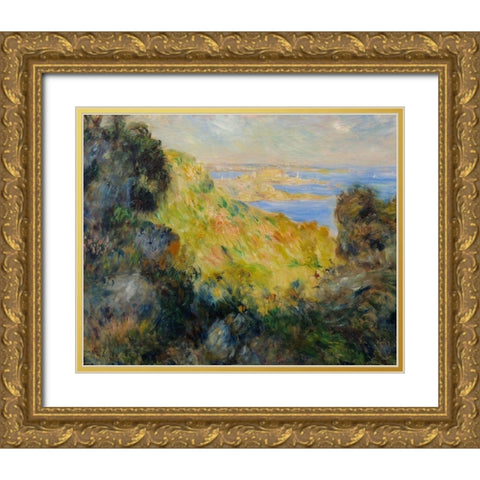 Bay of Salerne Gold Ornate Wood Framed Art Print with Double Matting by Renoir, Pierre-Auguste