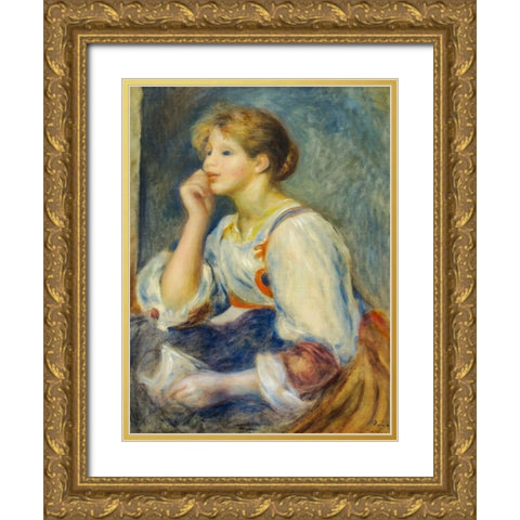 Woman with a letter Gold Ornate Wood Framed Art Print with Double Matting by Renoir, Pierre-Auguste