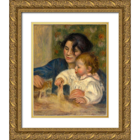 Gabrielle and Jean Gold Ornate Wood Framed Art Print with Double Matting by Renoir, Pierre-Auguste