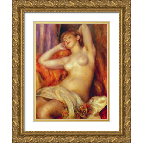 The Sleeping Bather Gold Ornate Wood Framed Art Print with Double Matting by Renoir, Pierre-Auguste