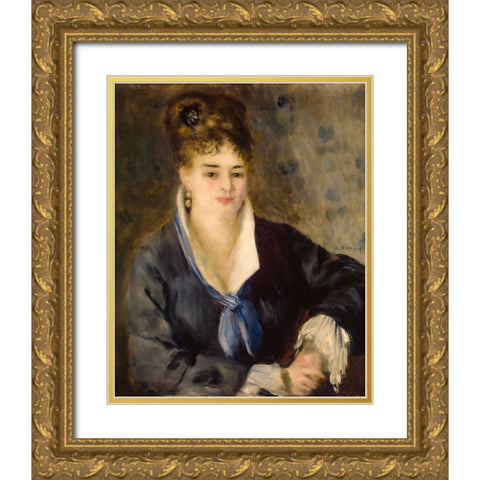 Woman in Black Gold Ornate Wood Framed Art Print with Double Matting by Renoir, Pierre-Auguste