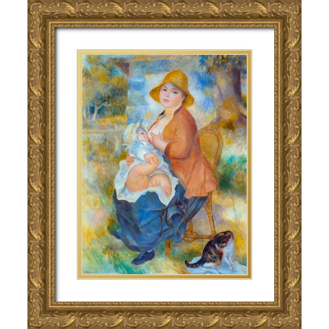 Maternity Gold Ornate Wood Framed Art Print with Double Matting by Renoir, Pierre-Auguste
