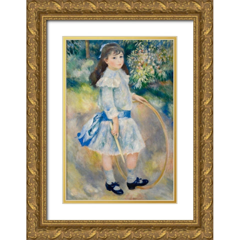Girl with a Hoop Gold Ornate Wood Framed Art Print with Double Matting by Renoir, Pierre-Auguste