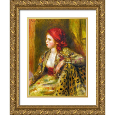 Odalisque Gold Ornate Wood Framed Art Print with Double Matting by Renoir, Pierre-Auguste