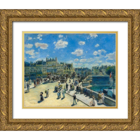 Pont Neuf Gold Ornate Wood Framed Art Print with Double Matting by Renoir, Pierre-Auguste