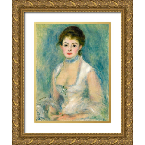 Portrait of Madame Henriot Gold Ornate Wood Framed Art Print with Double Matting by Renoir, Pierre-Auguste