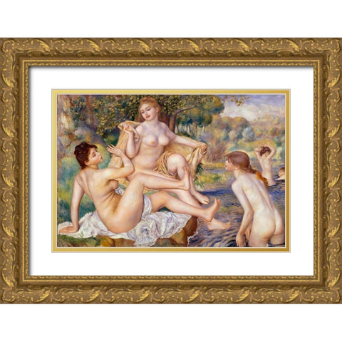 The Large Bathers Gold Ornate Wood Framed Art Print with Double Matting by Renoir, Pierre-Auguste