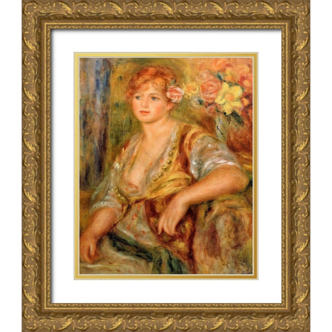 Blonde Girl with a Rose Gold Ornate Wood Framed Art Print with Double Matting by Renoir, Pierre-Auguste