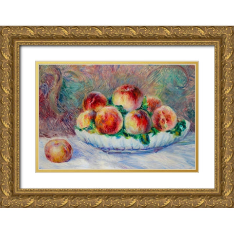 Peaches Gold Ornate Wood Framed Art Print with Double Matting by Renoir, Pierre-Auguste