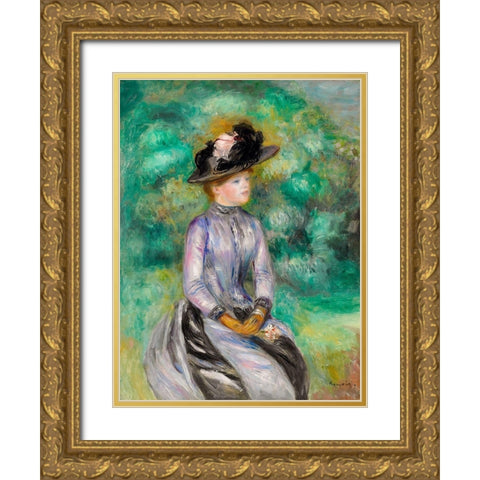 Adrienne Gold Ornate Wood Framed Art Print with Double Matting by Renoir, Pierre-Auguste
