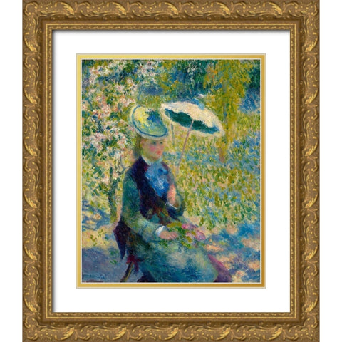The parasol Gold Ornate Wood Framed Art Print with Double Matting by Renoir, Pierre-Auguste