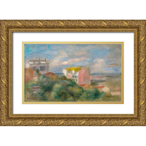 View of Montmartre Gold Ornate Wood Framed Art Print with Double Matting by Renoir, Pierre-Auguste