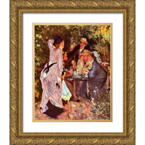 In the garden - Under the arbor Gold Ornate Wood Framed Art Print with Double Matting by Renoir, Pierre-Auguste