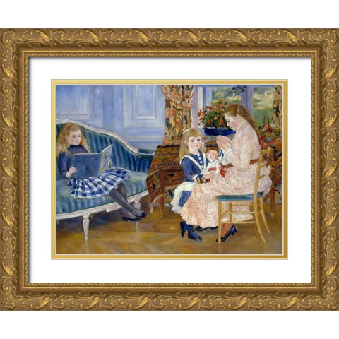 Childrens Afternoon at Wargemont Gold Ornate Wood Framed Art Print with Double Matting by Renoir, Pierre-Auguste
