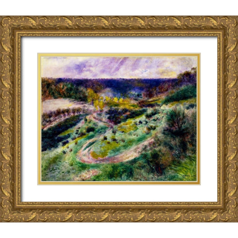 Road at Wargemont Gold Ornate Wood Framed Art Print with Double Matting by Renoir, Pierre-Auguste