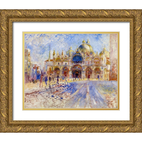The Piazza San Marco, Venice Gold Ornate Wood Framed Art Print with Double Matting by Renoir, Pierre-Auguste