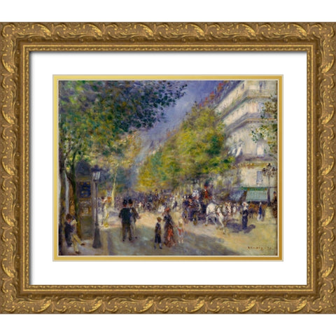 The Grands Boulevards Gold Ornate Wood Framed Art Print with Double Matting by Renoir, Pierre-Auguste