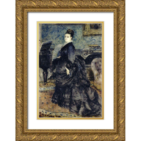 Portrait of a Woman, Mme Georges Hartmann Gold Ornate Wood Framed Art Print with Double Matting by Renoir, Pierre-Auguste