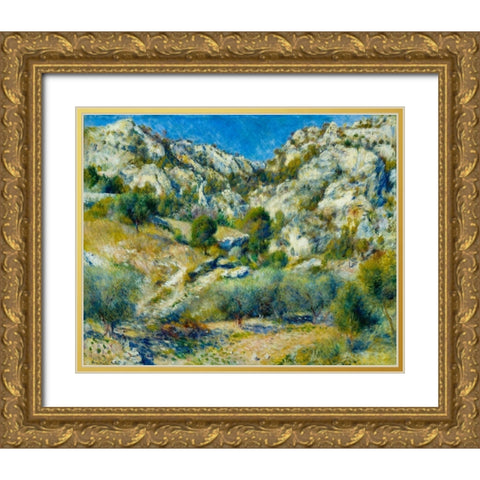 Rocky Crags at LEstaque Gold Ornate Wood Framed Art Print with Double Matting by Renoir, Pierre-Auguste