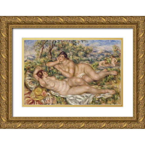 The Bathers Gold Ornate Wood Framed Art Print with Double Matting by Renoir, Pierre-Auguste