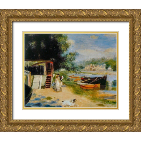 View of Bougival Gold Ornate Wood Framed Art Print with Double Matting by Renoir, Pierre-Auguste