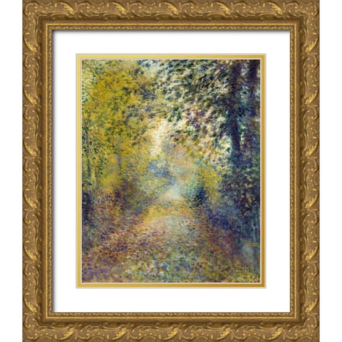 In the Woods Gold Ornate Wood Framed Art Print with Double Matting by Renoir, Pierre-Auguste