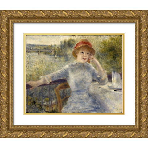Alphonsine Fournaise Gold Ornate Wood Framed Art Print with Double Matting by Renoir, Pierre-Auguste