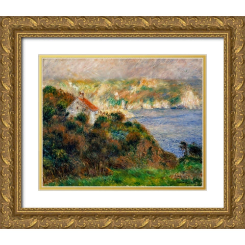 Fog on Guernsey Gold Ornate Wood Framed Art Print with Double Matting by Renoir, Pierre-Auguste