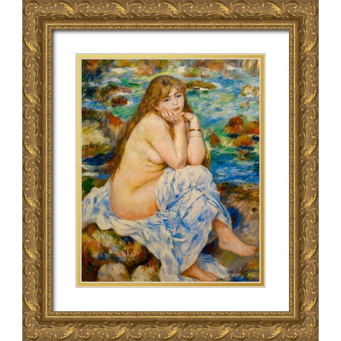 Seated Bather 1884 Gold Ornate Wood Framed Art Print with Double Matting by Renoir, Pierre-Auguste