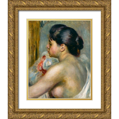 Dark Haired Woman Gold Ornate Wood Framed Art Print with Double Matting by Renoir, Pierre-Auguste