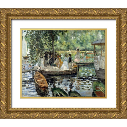 La Grenouillere Gold Ornate Wood Framed Art Print with Double Matting by Renoir, Pierre-Auguste