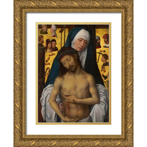The Man of Sorrows in the arms of the Virgin Gold Ornate Wood Framed Art Print with Double Matting by Memling, Hans