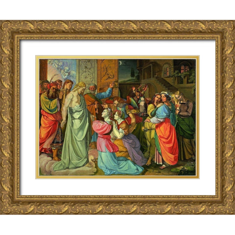 The Parable of Wise and Foolish VirginsÂ  Gold Ornate Wood Framed Art Print with Double Matting by Cornelius, Peter von