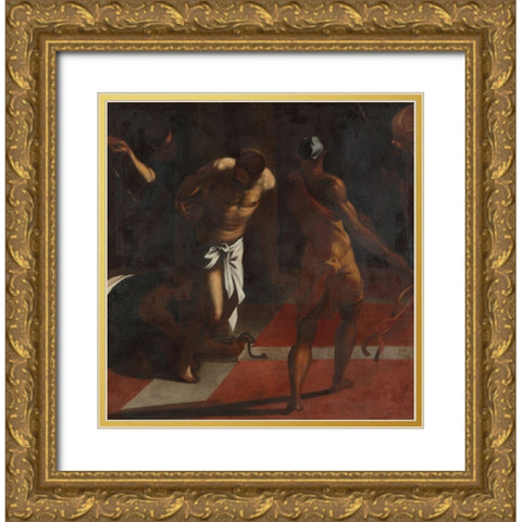 The Flagellation of Christ Gold Ornate Wood Framed Art Print with Double Matting by Schroder, Johann Christian