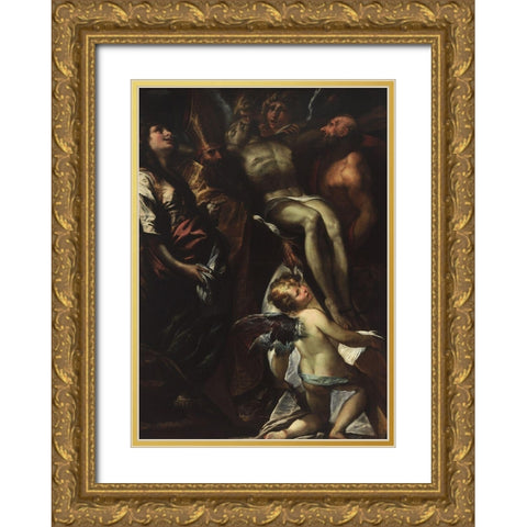 The Lowering of the Cross with Sts Mary Magdalene, Augustine, Jerome and Angels Gold Ornate Wood Framed Art Print with Double Matting by Procaccini, Giulio Cesare