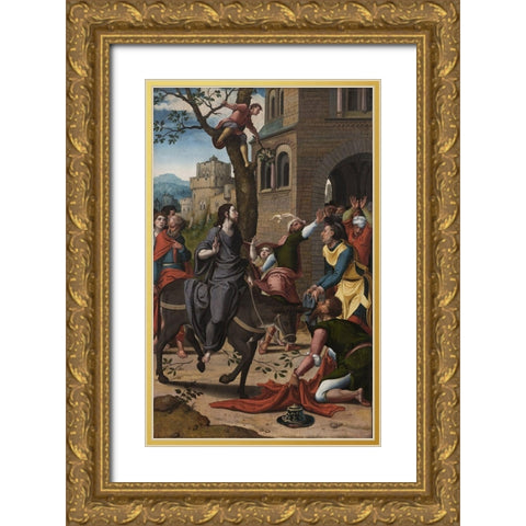 Entry of Christ into Jerusalem Gold Ornate Wood Framed Art Print with Double Matting by Aelst, Pieter Coecke van