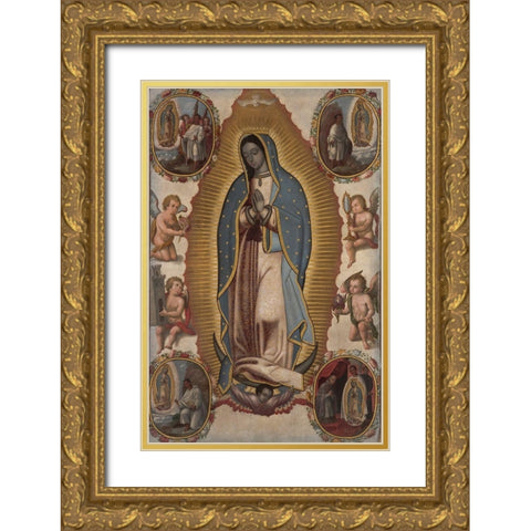 Virgin of Guadalupe Gold Ornate Wood Framed Art Print with Double Matting by Unknown