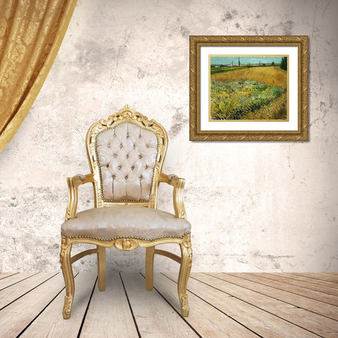 Wheatfield Gold Ornate Wood Framed Art Print with Double Matting by van Gogh, Vincent