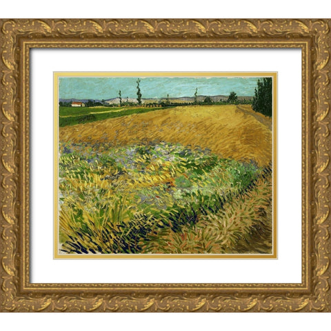 Wheatfield Gold Ornate Wood Framed Art Print with Double Matting by van Gogh, Vincent