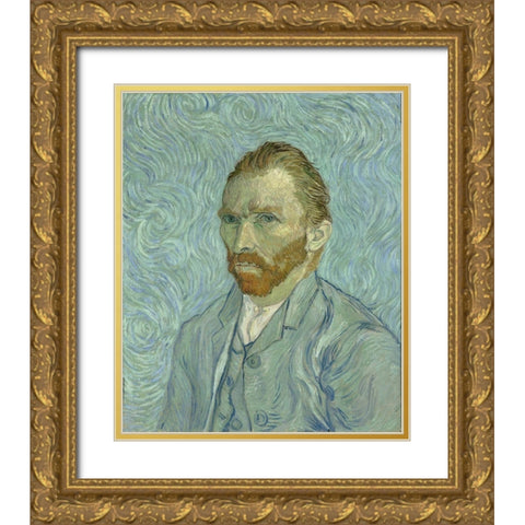 Self-portrait Gold Ornate Wood Framed Art Print with Double Matting by van Gogh, Vincent