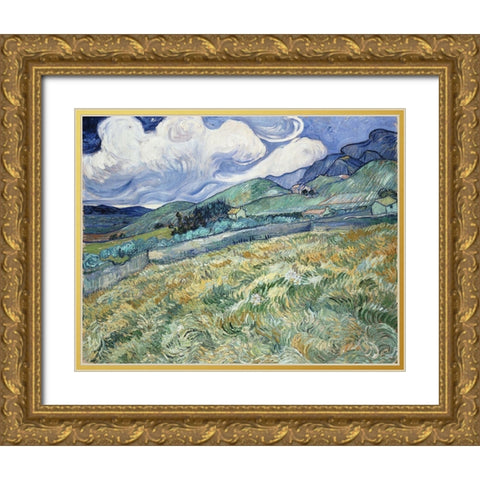 Landscape from Saint-Remy Gold Ornate Wood Framed Art Print with Double Matting by van Gogh, Vincent